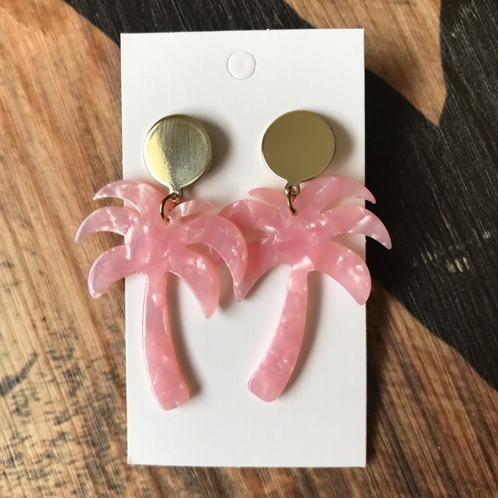 Pastel Lucite Palm Tree Earrings Beachy Coastal Tropical